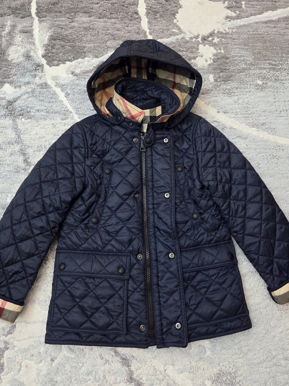 Burberry Navy Quilted Hooded Kids Puffer Jacket